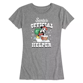 Женская футболка с рисунком Микки Мауса Disney «Официальный помощник Санты», серый