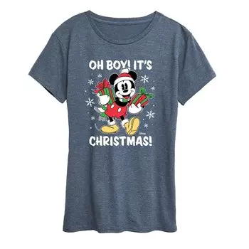 Женская футболка с рисунком Микки Мауса Disney's Oh Boy It Christmas Licensed Character, цвет Heather Blue