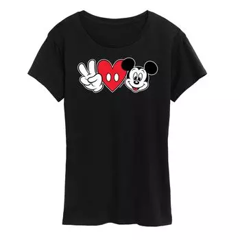Женская футболка с рисунком Микки Мауса Disney «Peace Love» Licensed Character, черный