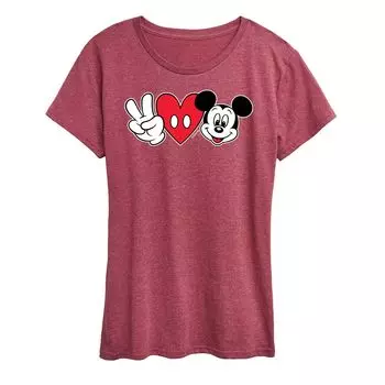 Женская футболка с рисунком Микки Мауса Disney «Peace Love» Licensed Character, темно-красный