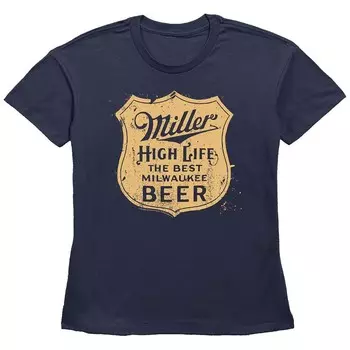 Женская футболка с рисунком Miller High Life Badge Licensed Character, темно-синий