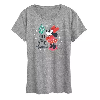 Женская футболка с рисунком Минни Маус Disney's Minnie By The Mistletoe Licensed Character, цвет Heather Gray