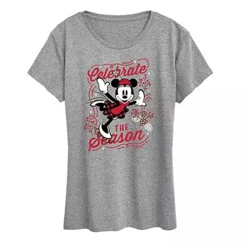 Женская футболка с рисунком Minnie Celebrate The Season Licensed Character, цвет Heather Gray