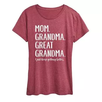 Женская футболка с рисунком Mom Grandma & Great Grandma Licensed Character, цвет Heather Dark Red