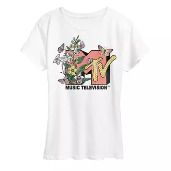 Женская футболка с рисунком MTV Botanical Art Licensed Character, белый
