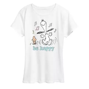 Женская футболка с рисунком Peanuts Be Happy Licensed Character, белый
