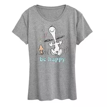 Женская футболка с рисунком Peanuts Be Happy Licensed Character, цвет Heather Gray
