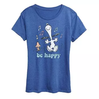 Женская футболка с рисунком Peanuts Be Happy Licensed Character, цвет Heather Royal Blue