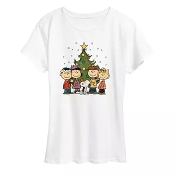 Женская футболка с рисунком Peanuts Christmas Group Licensed Character, белый