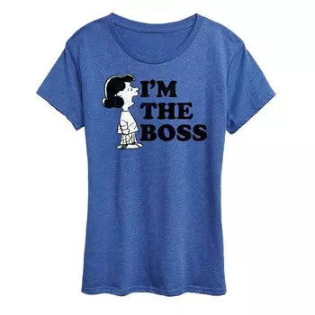 Женская футболка с рисунком Peanuts Lucy I'm The Boss Licensed Character, цвет Heather Royal Blue