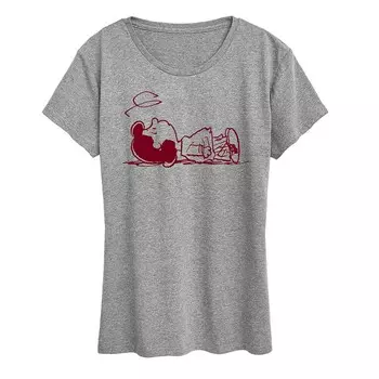 Женская футболка с рисунком Peanuts Lucy Laying Licensed Character, цвет Heather Gray