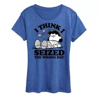Женская футболка с рисунком Peanuts Lucy Seized The Wrong Day Licensed Character, цвет Heather Royal Blue
