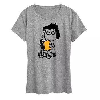 Женская футболка с рисунком Peanuts Marcie Reading Licensed Character, цвет Heather Gray