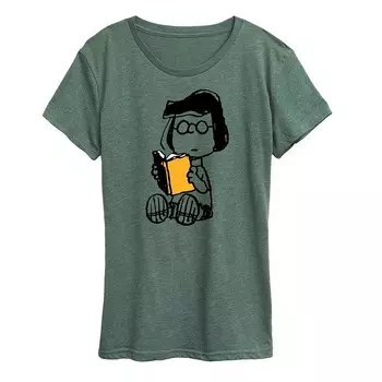 Женская футболка с рисунком Peanuts Marcie Reading Licensed Character, цвет Heather Green