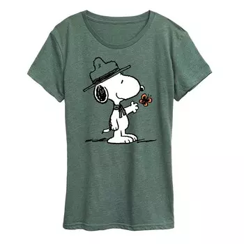 Женская футболка с рисунком Peanuts Ranger Snoopy Butterfly Licensed Character, цвет Heather Green