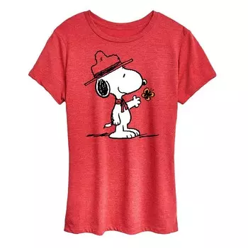 Женская футболка с рисунком Peanuts Ranger Snoopy Butterfly Licensed Character, цвет Heather Red