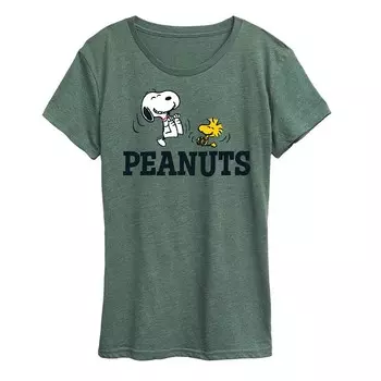Женская футболка с рисунком Peanuts Snoopy And Woodstock Licensed Character, цвет Heather Green