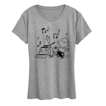Женская футболка с рисунком Peanuts Snoopy & Charlie Brown Dancing Licensed Character, цвет Heather Gray