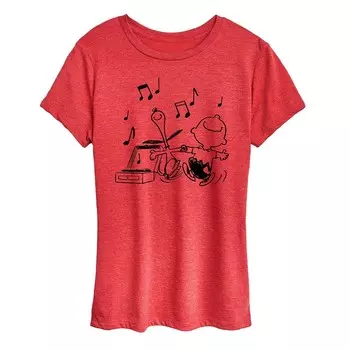 Женская футболка с рисунком Peanuts Snoopy & Charlie Brown Dancing Licensed Character, цвет Heather Red