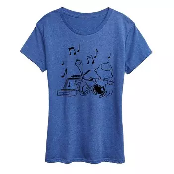 Женская футболка с рисунком Peanuts Snoopy & Charlie Brown Dancing Licensed Character, цвет Heather Royal Blue