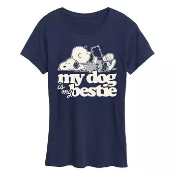 Женская футболка с рисунком Peanuts Snoopy & Charlie Brown My Dog Is My Bestie Licensed Character, темно-синий