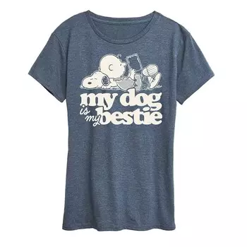 Женская футболка с рисунком Peanuts Snoopy & Charlie Brown My Dog Is My Bestie Licensed Character, цвет Heather Blue