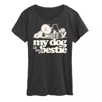 Женская футболка с рисунком Peanuts Snoopy & Charlie Brown My Dog Is My Bestie Licensed Character, цвет Heather Charcoal