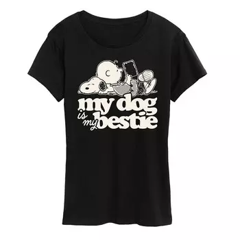 Женская футболка с рисунком Peanuts Snoopy & Charlie Brown My Dog Is My Bestie Licensed Character, черный