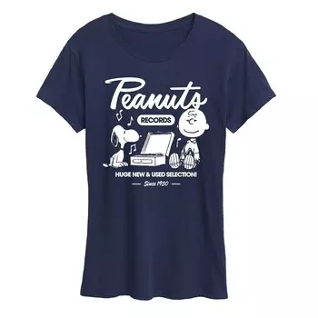 Женская футболка с рисунком Peanuts Snoopy & Charlie Brown Records Licensed Character, темно-синий