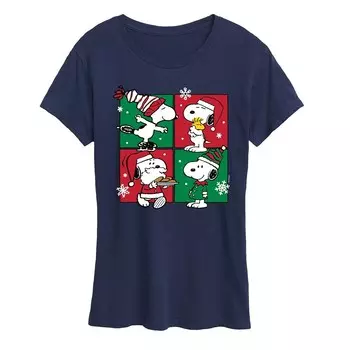 Женская футболка с рисунком Peanuts Snoopy Christmas Grid Licensed Character, темно-синий