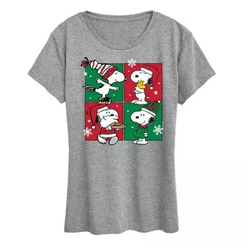 Женская футболка с рисунком Peanuts Snoopy Christmas Grid Licensed Character, цвет Heather Gray