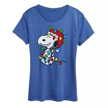 Женская футболка с рисунком Peanuts Snoopy Christmas Lights Licensed Character, цвет Heather Royal Blue