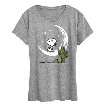 Женская футболка с рисунком Peanuts Snoopy Desert On Moon Licensed Character, цвет Heather Gray