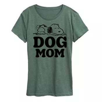 Женская футболка с рисунком Peanuts Snoopy Dog Mom Licensed Character, цвет Heather Green