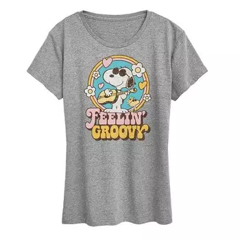 Женская футболка с рисунком Peanuts Snoopy Feelin' Groovy Licensed Character, цвет Heather Gray