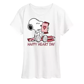 Женская футболка с рисунком Peanuts Snoopy Happy Heart Day Licensed Character, белый