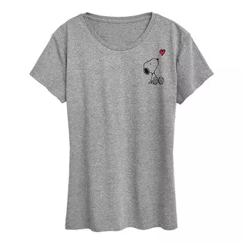 Женская футболка с рисунком Peanuts Snoopy Heart Licensed Character, цвет Heather Gray