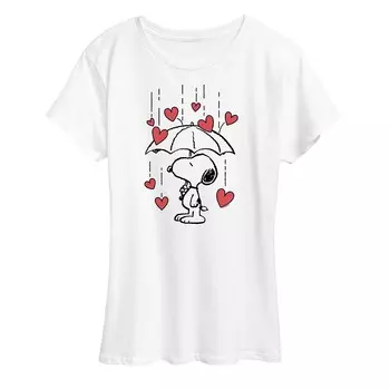 Женская футболка с рисунком Peanuts Snoopy Heart Rain Licensed Character, белый