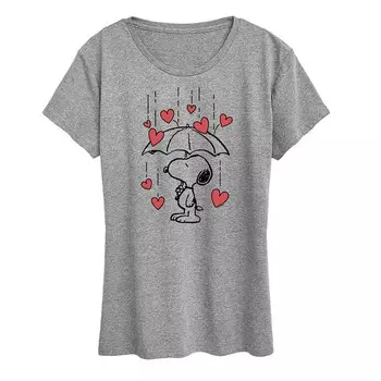 Женская футболка с рисунком Peanuts Snoopy Heart Rain Licensed Character, цвет Heather Gray