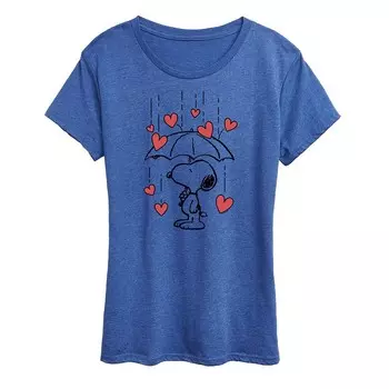 Женская футболка с рисунком Peanuts Snoopy Heart Rain Licensed Character, цвет Heather Royal Blue