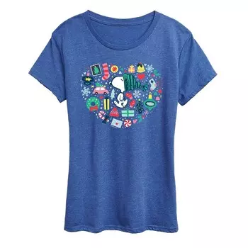 Женская футболка с рисунком Peanuts Snoopy Holiday Heart Licensed Character, цвет Heather Royal Blue
