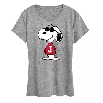 Женская футболка с рисунком Peanuts Snoopy Joe Cool Pose Licensed Character, цвет Heather Gray