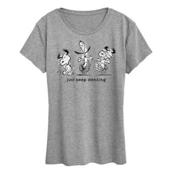 Женская футболка с рисунком Peanuts Snoopy Just Keep Dancing Licensed Character, цвет Heather Gray