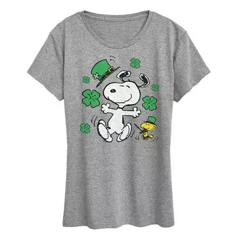 Женская футболка с рисунком Peanuts Snoopy ко Дню Святого Патрика Licensed Character, цвет Heather Gray
