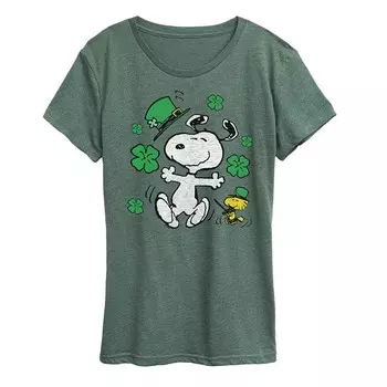 Женская футболка с рисунком Peanuts Snoopy ко Дню Святого Патрика Licensed Character, цвет Heather Green