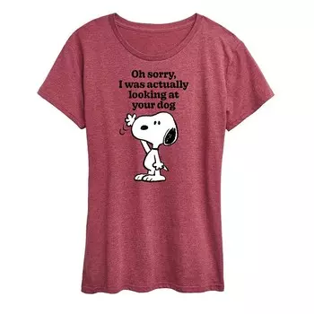Женская футболка с рисунком Peanuts Snoopy Looking At Your Dog Licensed Character, цвет Heather Dark Red