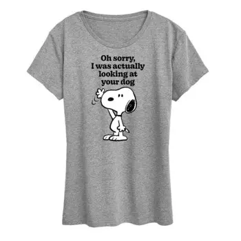Женская футболка с рисунком Peanuts Snoopy Looking At Your Dog Licensed Character, цвет Heather Gray