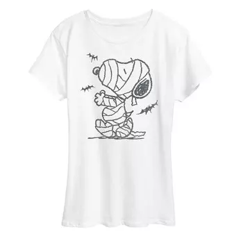 Женская футболка с рисунком Peanuts Snoopy Mummy And Bats Licensed Character, белый