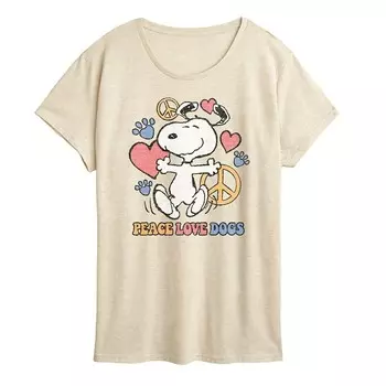 Женская футболка с рисунком Peanuts Snoopy Peace Love Dogs Licensed Character, бежевый