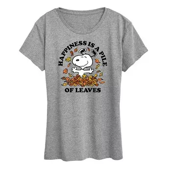 Женская футболка с рисунком Peanuts Snoopy Pile Of Leaves Licensed Character, цвет Heather Gray